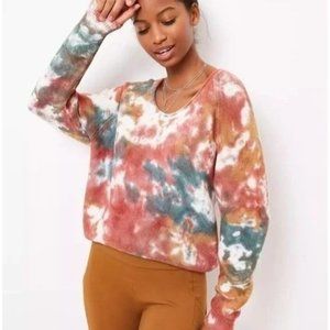 Lou & Grey Tie-Dye Colorful Oversize Thermal Ribbed Knit Long Sleeve Sweater M